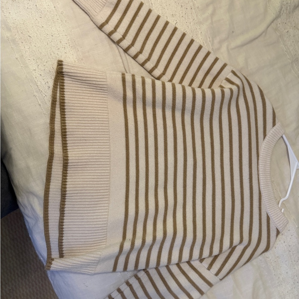Magaschoni Beige and Cream Striped Sweater
